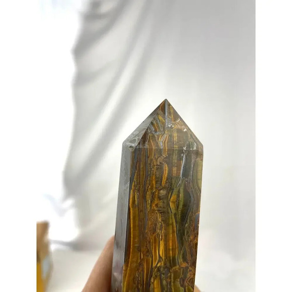 Tigers Eye Tower Obelisk Point 5 7/8" Natural Quartz Crystal 306g - Picture 12 of 16